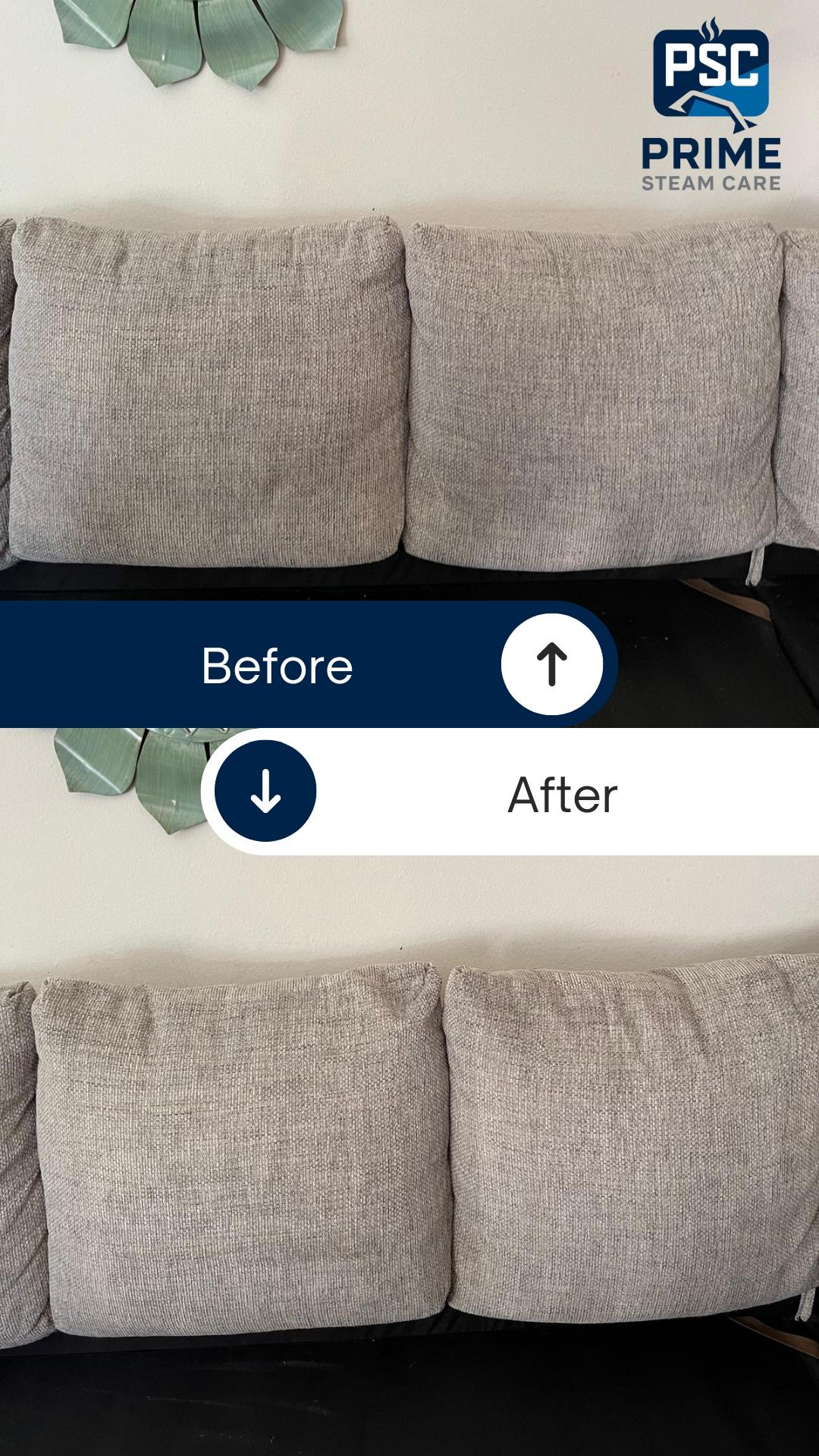 Prime Steam Care upholstery before and after 2