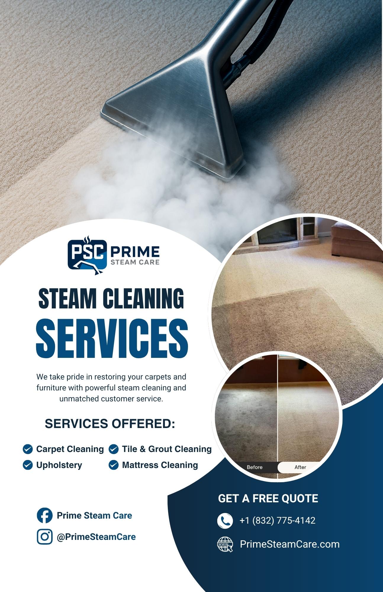 Prime Steam Care promotional flyer
