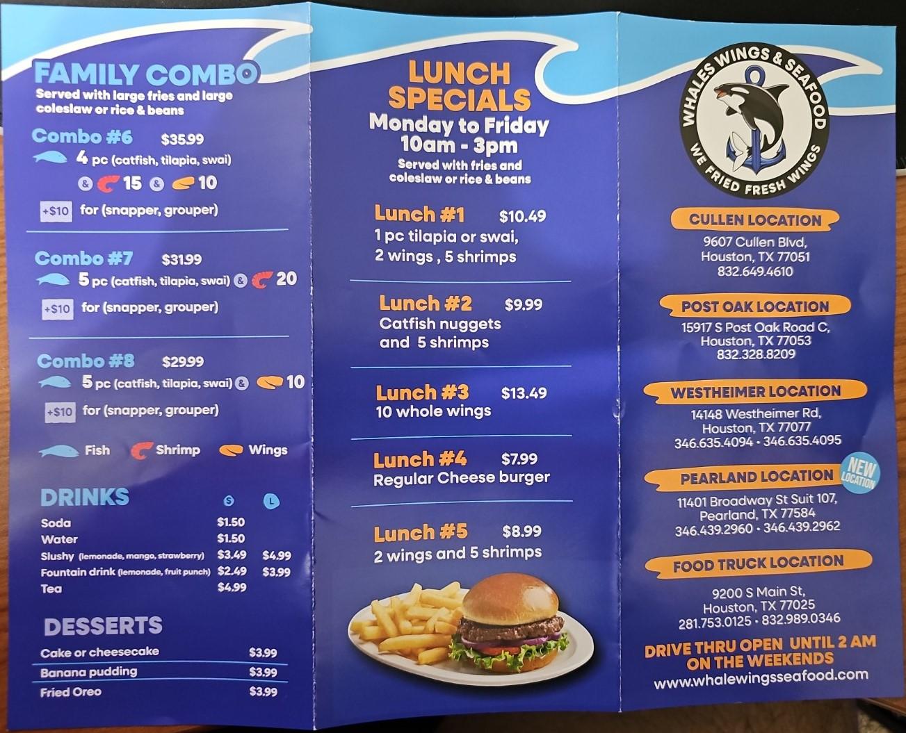 Whale Wings Seafood previous menu layout 1