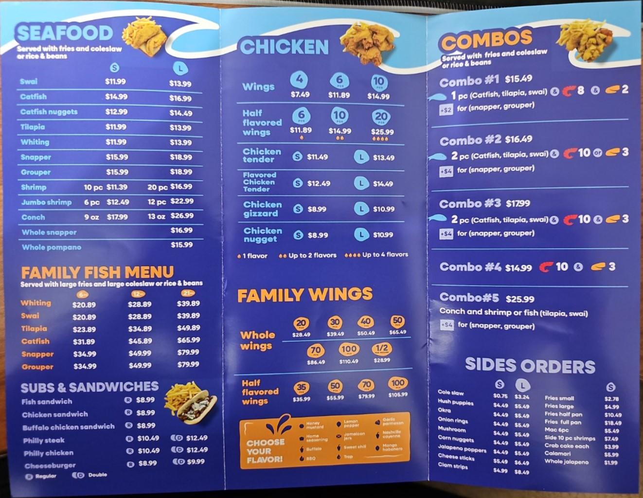Whale Wings Seafood previous menu layout 2