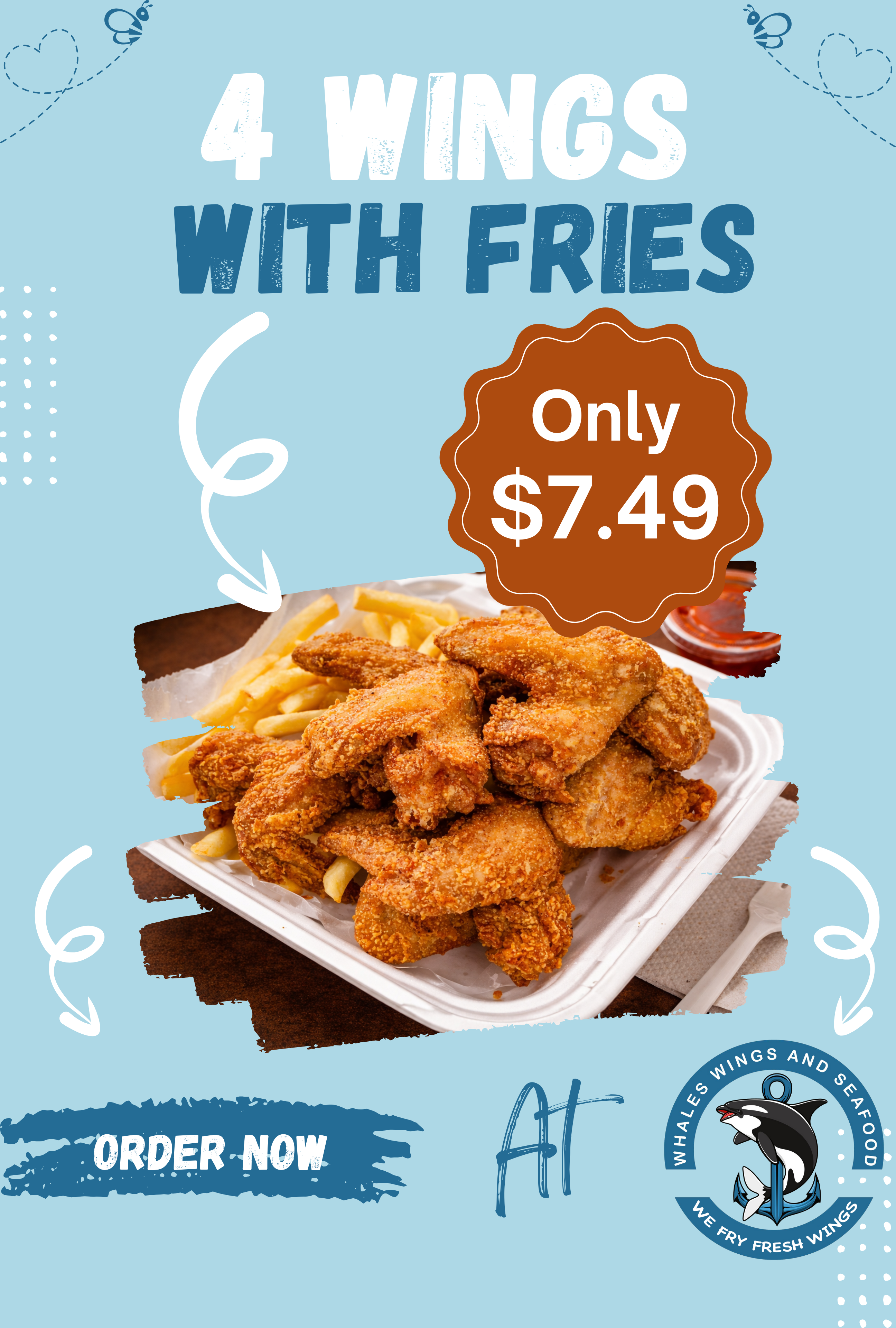 Whale Wings Seafood poster design 2